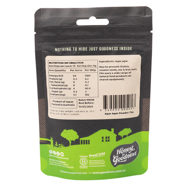 Honest To Goodness Agar Agar Powder 75g, A Vegan Gelatin Alternative - Image 2