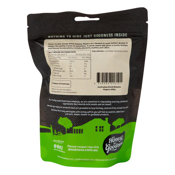 Honest To Goodness Australian Dried Banana Fingers 200g, Sulphur-Free & No Added Sugar - Image 2