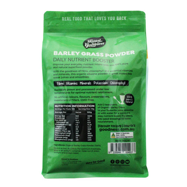 Honest To Goodness Barley Grass Powder 1Kg, Australian Certified Organic; Alkalise & Energise! - Image 2