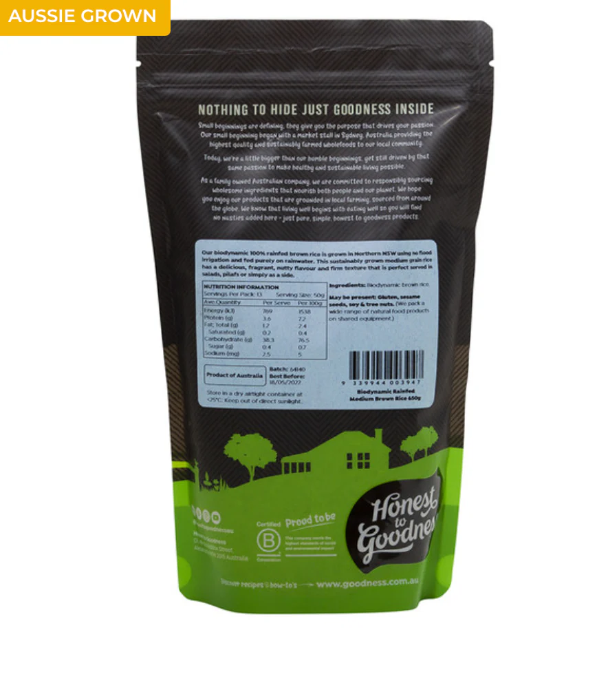 Honest To Goodness Biodynamic Rain-Fed Brown Rice 650g Or 1.5kg, Australian Certified Organic - Image 2