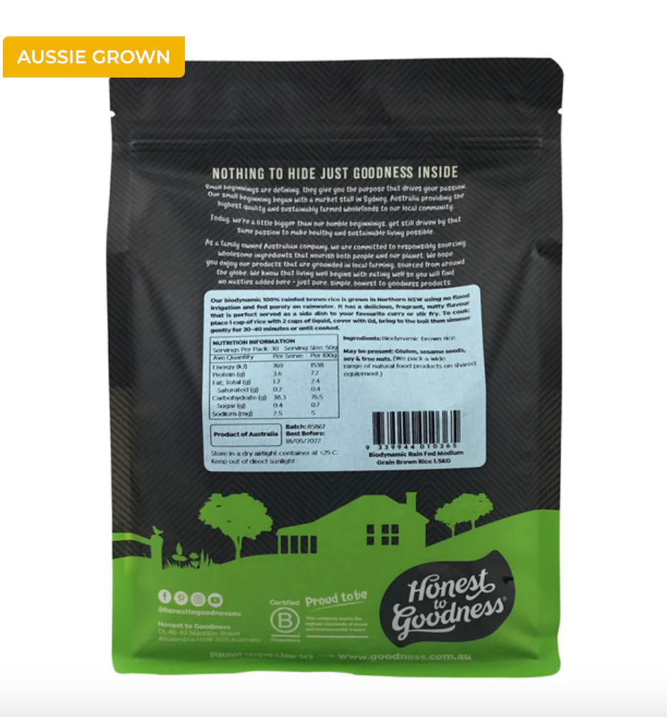 Honest To Goodness Biodynamic Rain-Fed Brown Rice 650g Or 1.5kg, Australian Certified Organic - Image 4
