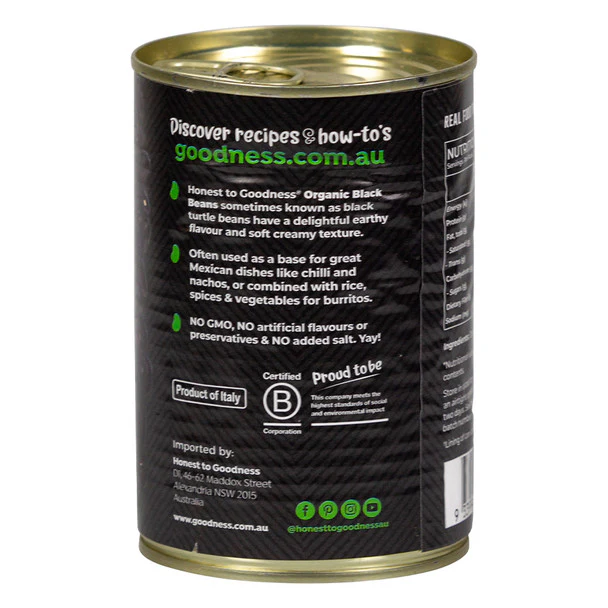 Honest To Goodness Black Beans 400g, No Added Salt & Australian Certified Organic - Image 3