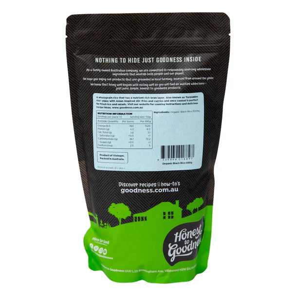 Honest To Goodness Certified Organic Black Rice 650g, Long Grain With A Chewy Texture - Image 2