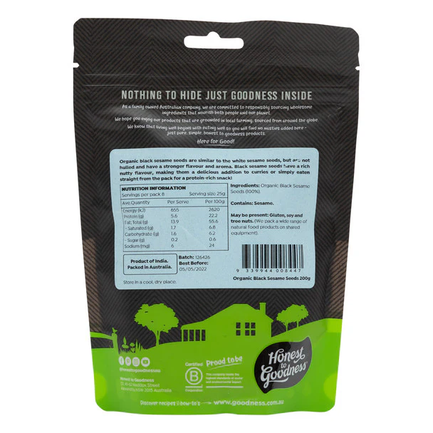 Honest To Goodness Black Sesame Seeds 200g, Australian Certified Organic - Image 2
