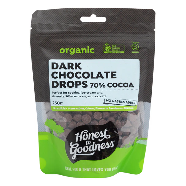 Honest To Goodness Certified Organic Dark Chocolate Drops 70% Cocoa 250g Or 1kg, Made From The Highest Quality Ingredients