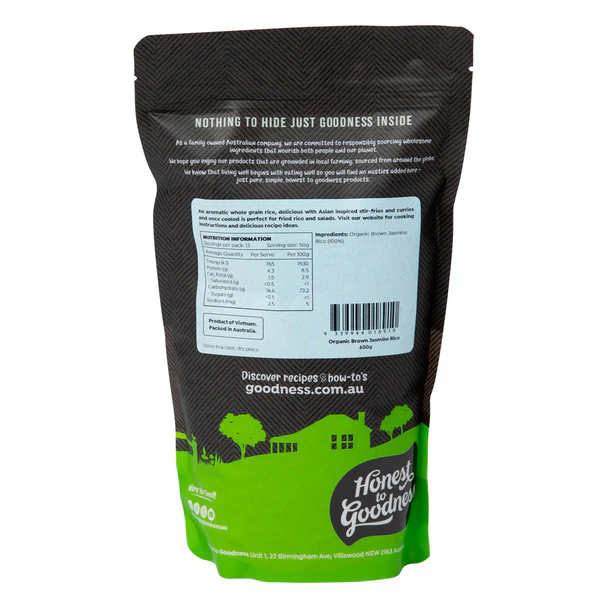 Honest To Goodness Certified Organic Brown Jasmine Rice 650g, A Fragrant Long Grain Rice - Image 4