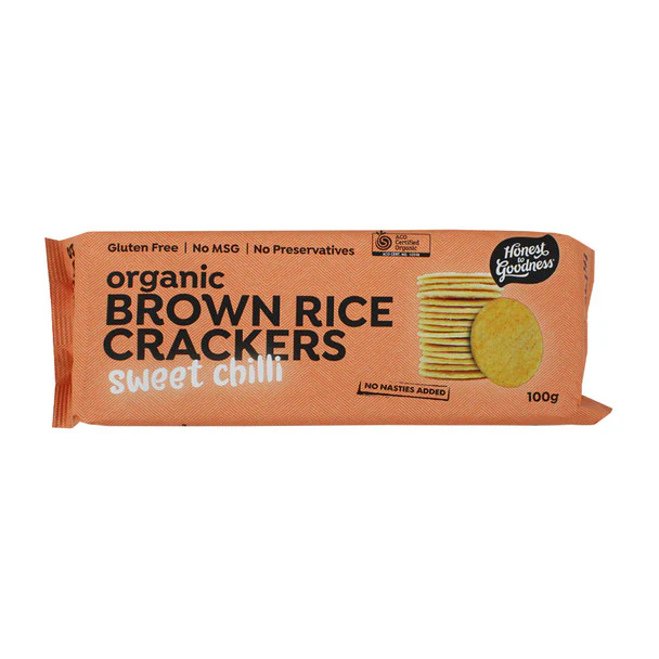 Honest To Goodness Sweet Chili Brown Rice Crackers 100g, Snack On The Go!