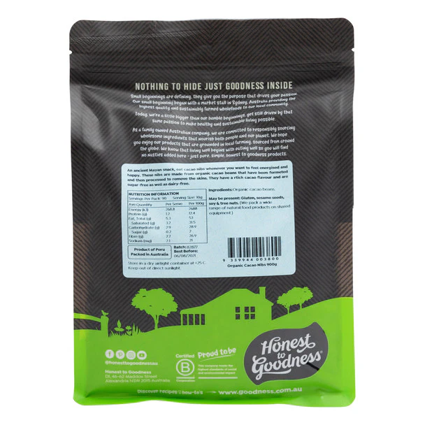 Honest To Goodness Certified Organic Cacao Nibs 200g Or 900g, Deliciously Crunchy - Image 3