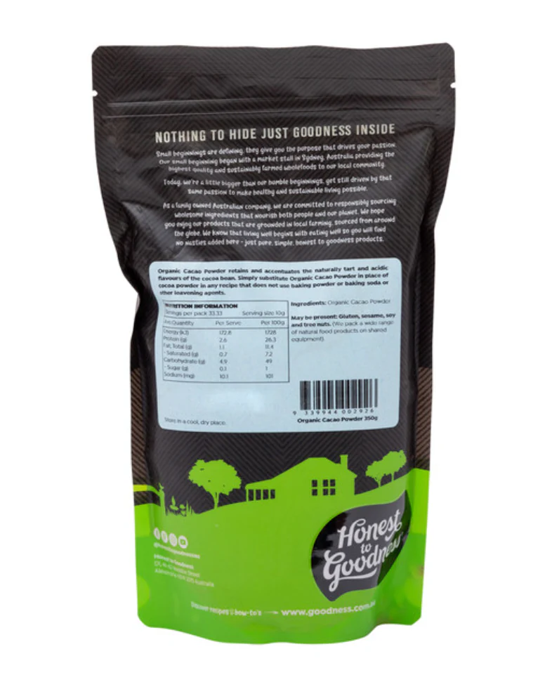 Honest To Goodness Organic Cacao Powder 350g, From Pure Cacao Beans - Image 2
