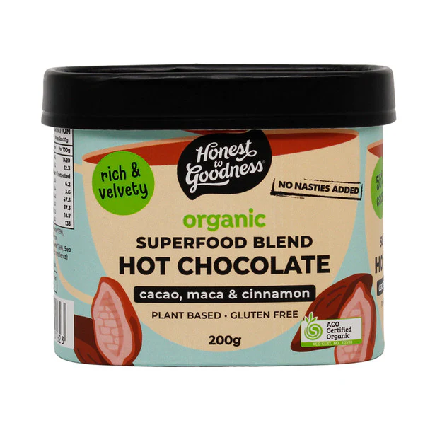 Honest To Goodness Certified Organic Hot Chocolate - Superfood Blend 200g, With Cacao, Maca & Cinnamon