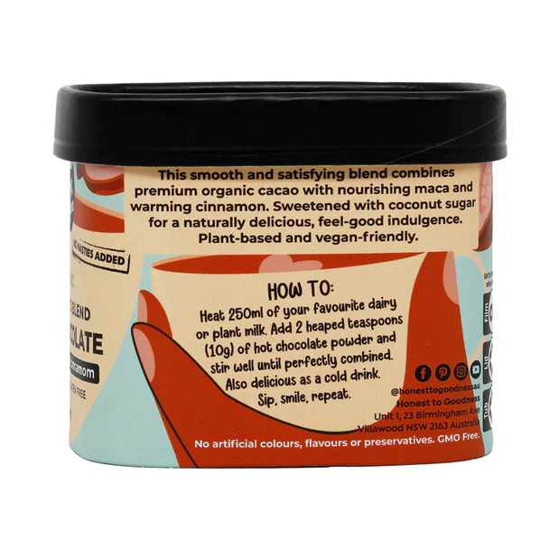 Honest To Goodness Certified Organic Hot Chocolate - Superfood Blend 200g, With Cacao, Maca & Cinnamon - Image 2