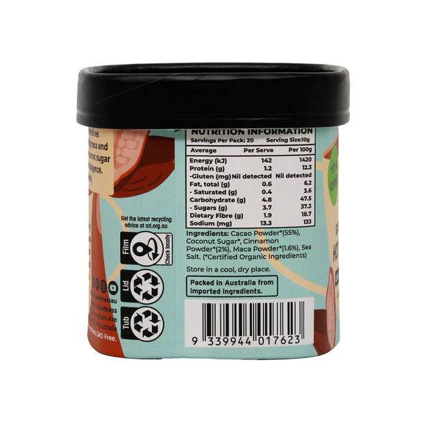 Honest To Goodness Certified Organic Hot Chocolate - Superfood Blend 200g, With Cacao, Maca & Cinnamon - Image 4
