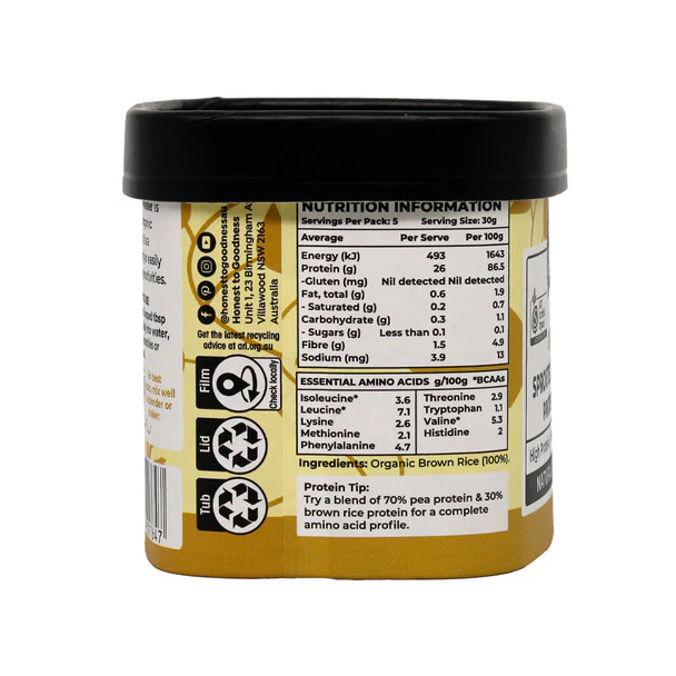 Honest To Goodness Certified Organic Sprouted Brown Rice Protein Powder 150g, Performance & Recovery - Image 3