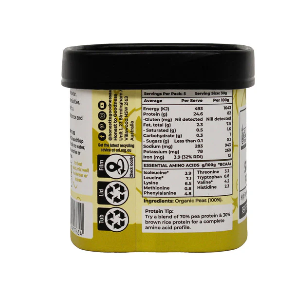 Honest To Goodness Certified Organic Sprouted Pea Protein Powder 150g, Performance & Recovery - Image 3