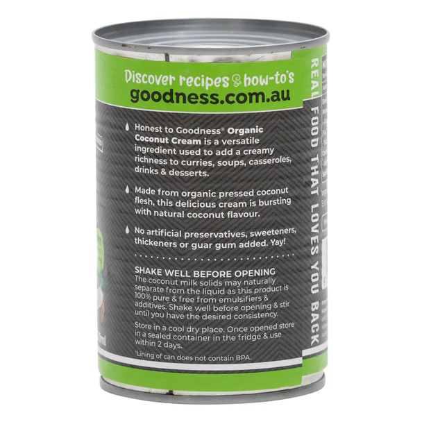 Honest To Goodness Certified Organic Coconut Cream 400mL, Thick & Creamy - Image 2
