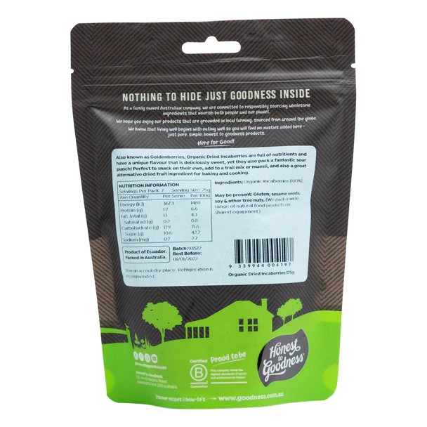 Honest To Goodness Dried Incaberries (Goldenberries) 175g, Australian Certified Organic - Image 2