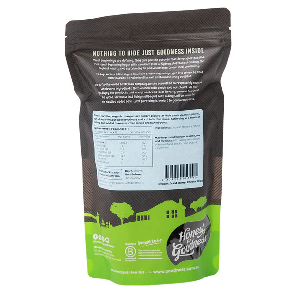 Honest To Goodness Dried Mango Cheeks 300g, Certified Organic - Image 2