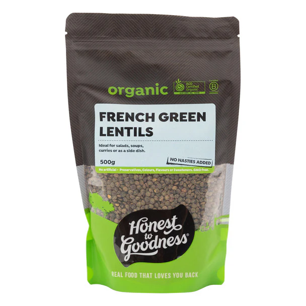 Honest To Goodness Certified Organic French Style Green Lentils 500g, Use In Salads, Soups & Curries
