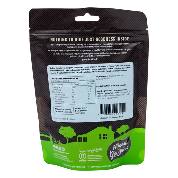 Honest To Goodness Hazelnuts 200g, Australian Certified Organic - Image 2