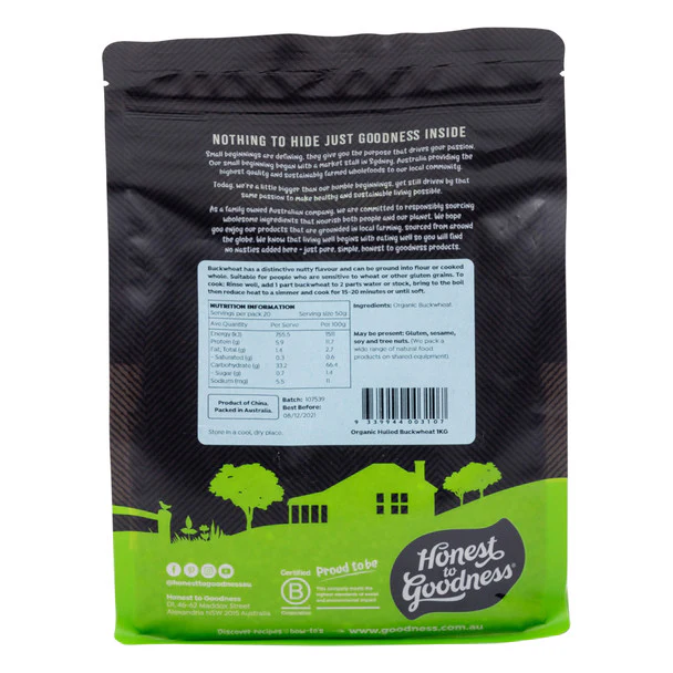 Honest To Goodness Certified Organic Hulled Buckwheat 500g Or 1Kg, A Natural Source Of Protein - Image 3