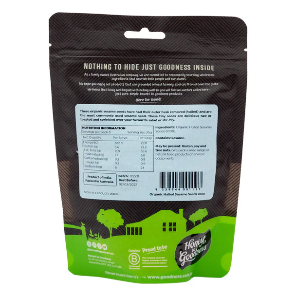 Honest To Goodness Certified Organic Hulled Sesame Seeds 200g, Sweet & Nutty Flavour - Image 2
