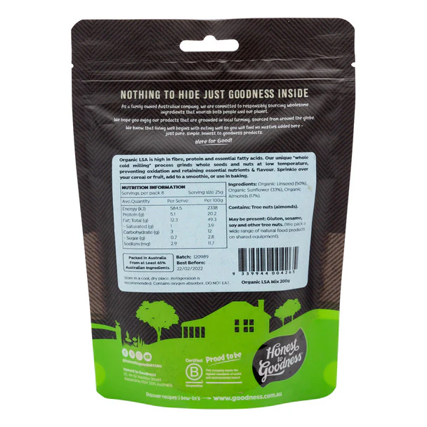 Honest To Goodness Certified Organic LSA Mix 200g, Linseed, Sunflower & Almond - Image 2