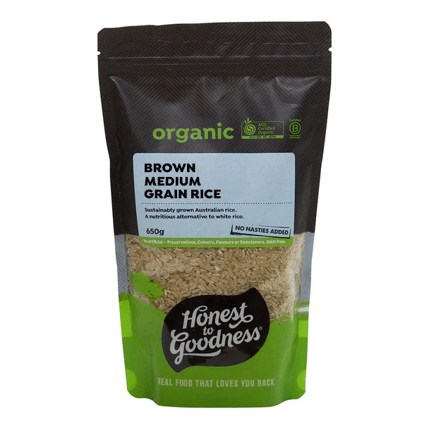 Honest To Goodness Medium Grain Brown Rice 650g, Australian Certified Organic