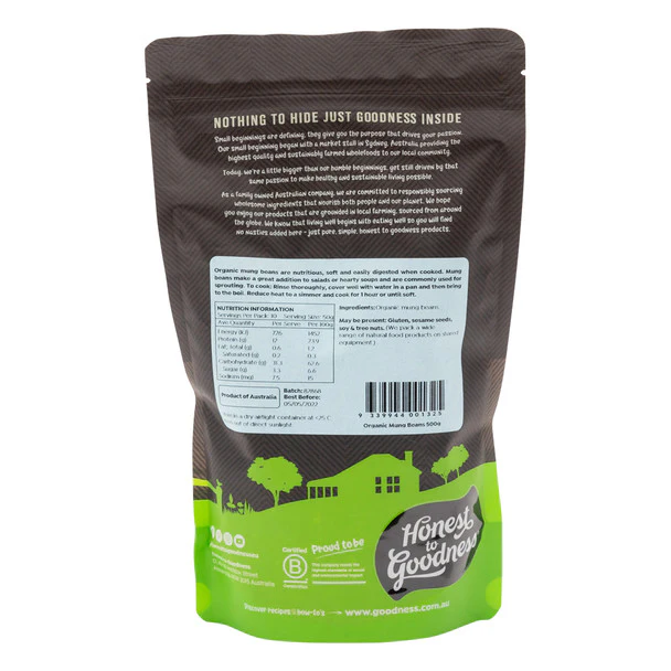 Honest To Goodness Australian Mung Beans 500g, Quick-Cooking & Nutritious - Image 2