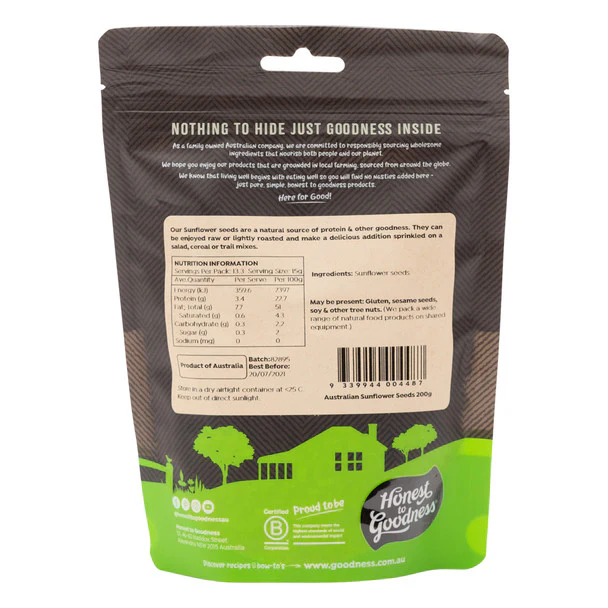 Honest To Goodness Natural Australian Sunflower Seeds 200g, A Fantastic Addition To Salads - Image 2