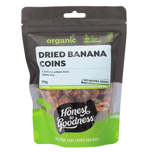 Honest To Goodness Organic Dried Banana Coins 175g, Moist, Chewy & Delicious