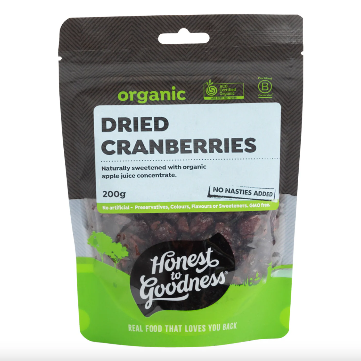 Honest To Goodness Organic Dried Cranberries 200g, Naturally Dried