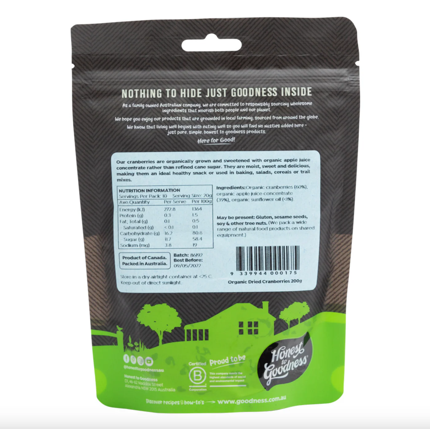 Honest To Goodness Organic Dried Cranberries 200g, Naturally Dried - Image 3