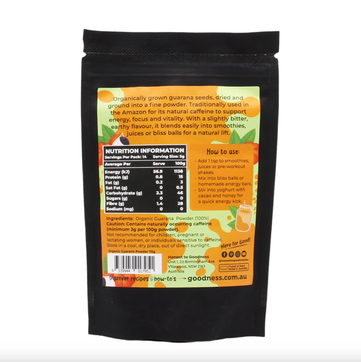 Honest To Goodness Organic Guarana Powder 70g, Natural Energy Booster - Image 3