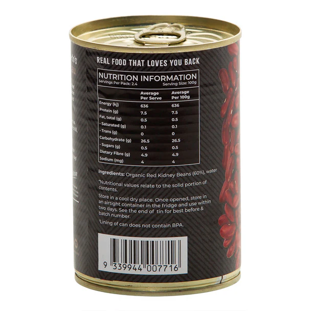 Honest To Goodness Organic Red Kidney Bean 400g, No Added Salt & Australian Certified Organic - Image 2