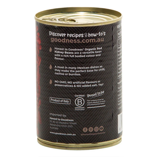 Honest To Goodness Organic Red Kidney Bean 400g, No Added Salt & Australian Certified Organic - Image 3
