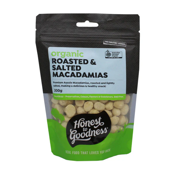 Honest To Goodness Organic Roasted & Salted Macadamia Nuts 200g, Premium Aussie