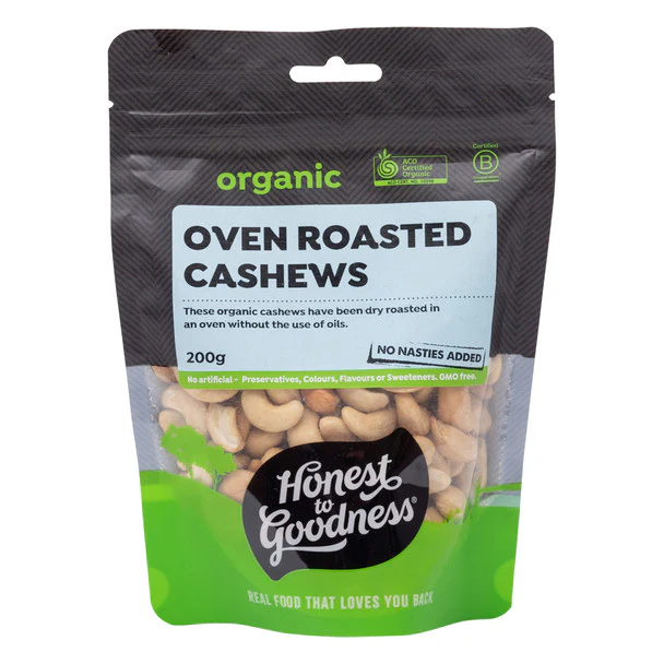 Honest To Goodness Certified Organic Oven Roasted Cashews 200g Or 500g, No Added Oils
