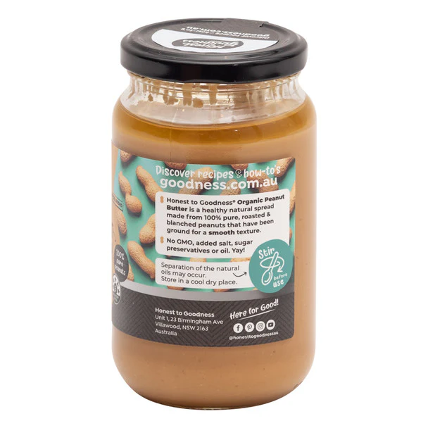 Honest To Goodness Peanut Butter 375g, Smooth & Australian Certified Organic - Image 2
