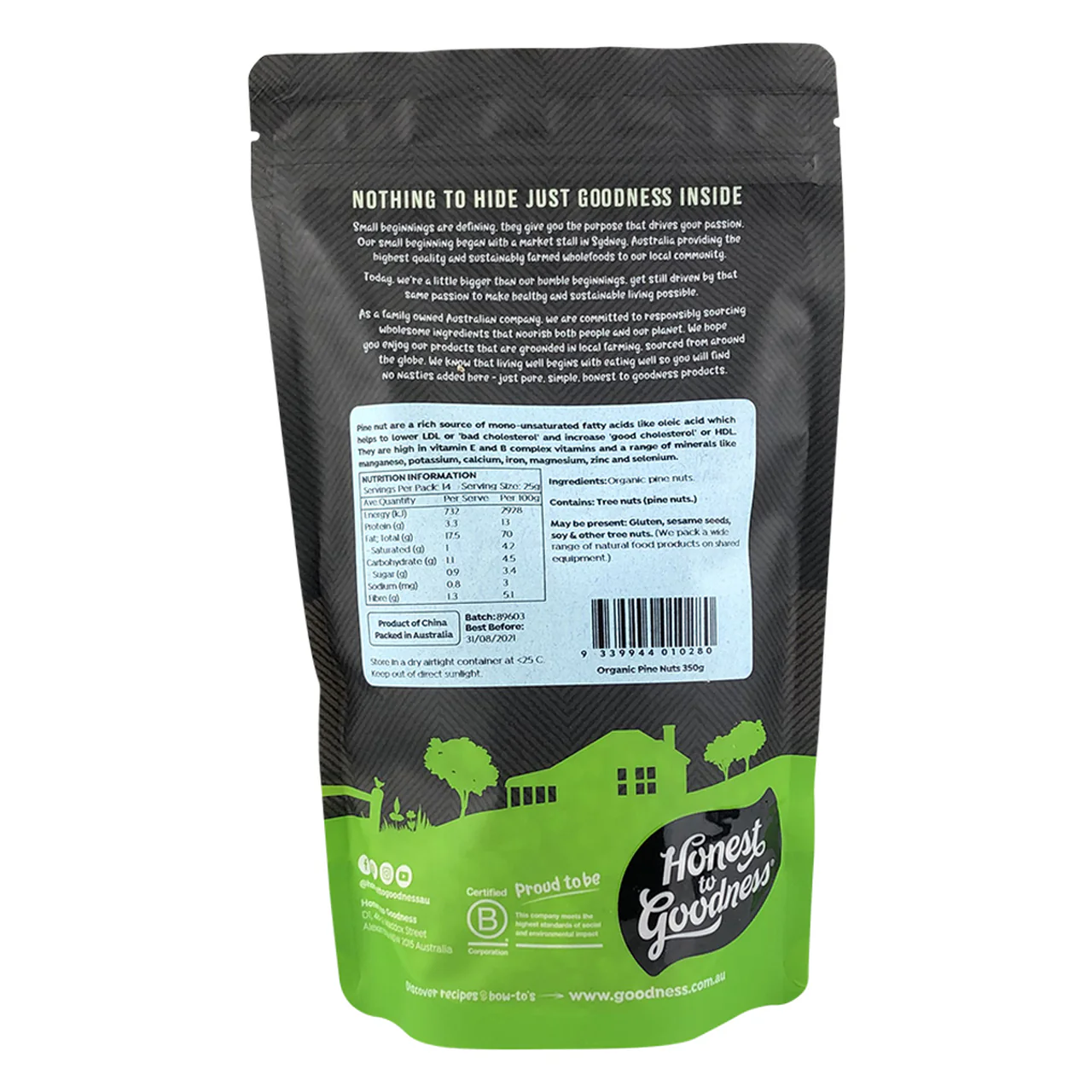 Honest To Goodness Pine Nuts 100g Or 350g, Australian Certified Organic; Soft & Creamy - Image 2