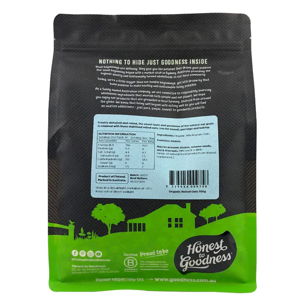 Honest To Goodness Certified Organic Rolled Oats 700g, Product Of Finland - Image 2