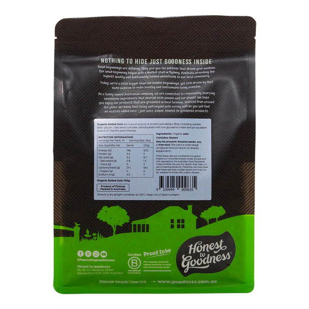 Honest To Goodness Wheat Free Rolled Oats 700g Or 4Kg, Australian Certified Organic & Wheat Free - Image 2
