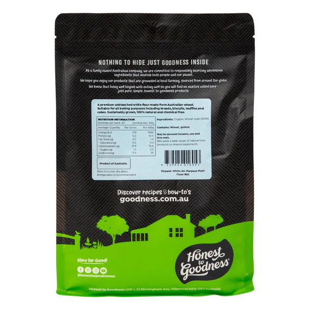 Honest To Goodness White All-Purpose Plain Flour 1kg, Unbleached & Chemical Free - Image 2
