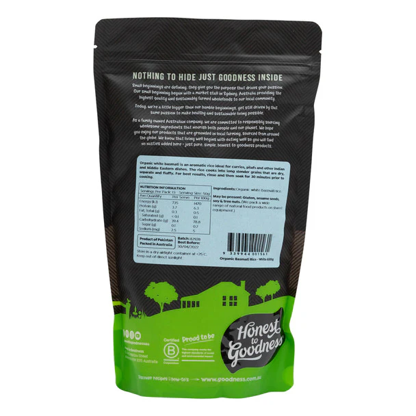 Honest To Goodness Organic White Basmati Rice 650g Or 1.5Kg, Aromatic Long Grain - Image 3