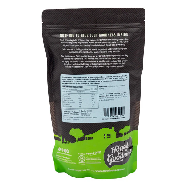 Honest To Goodness White Jasmine Rice 650g, Certified Organic - Image 3