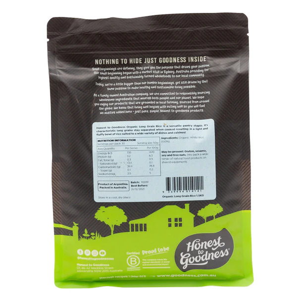 Honest To Goodness Organic Long Grain White Rice 1.5Kg, For A Subtle Flavour - Image 2