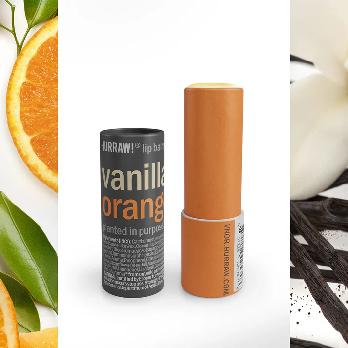 Hurraw Vanilla & Orange Lip Balm 4.8g, In A Cardboard Dispenser
