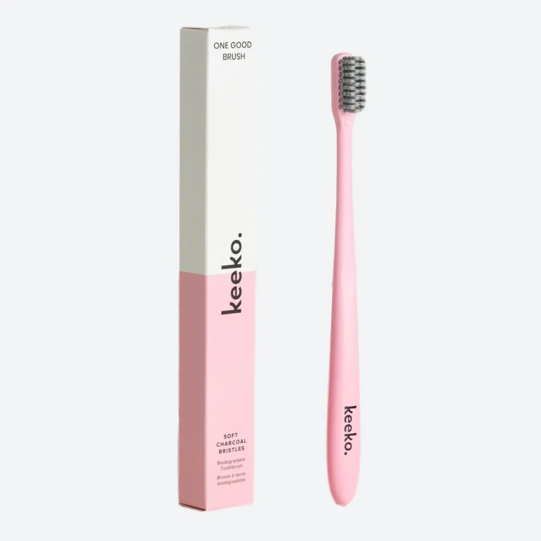 Keeko One Good Brush - Biodegradable Toothbrush Baby Pink & Sky Blue, Soft Bristles - Image 2