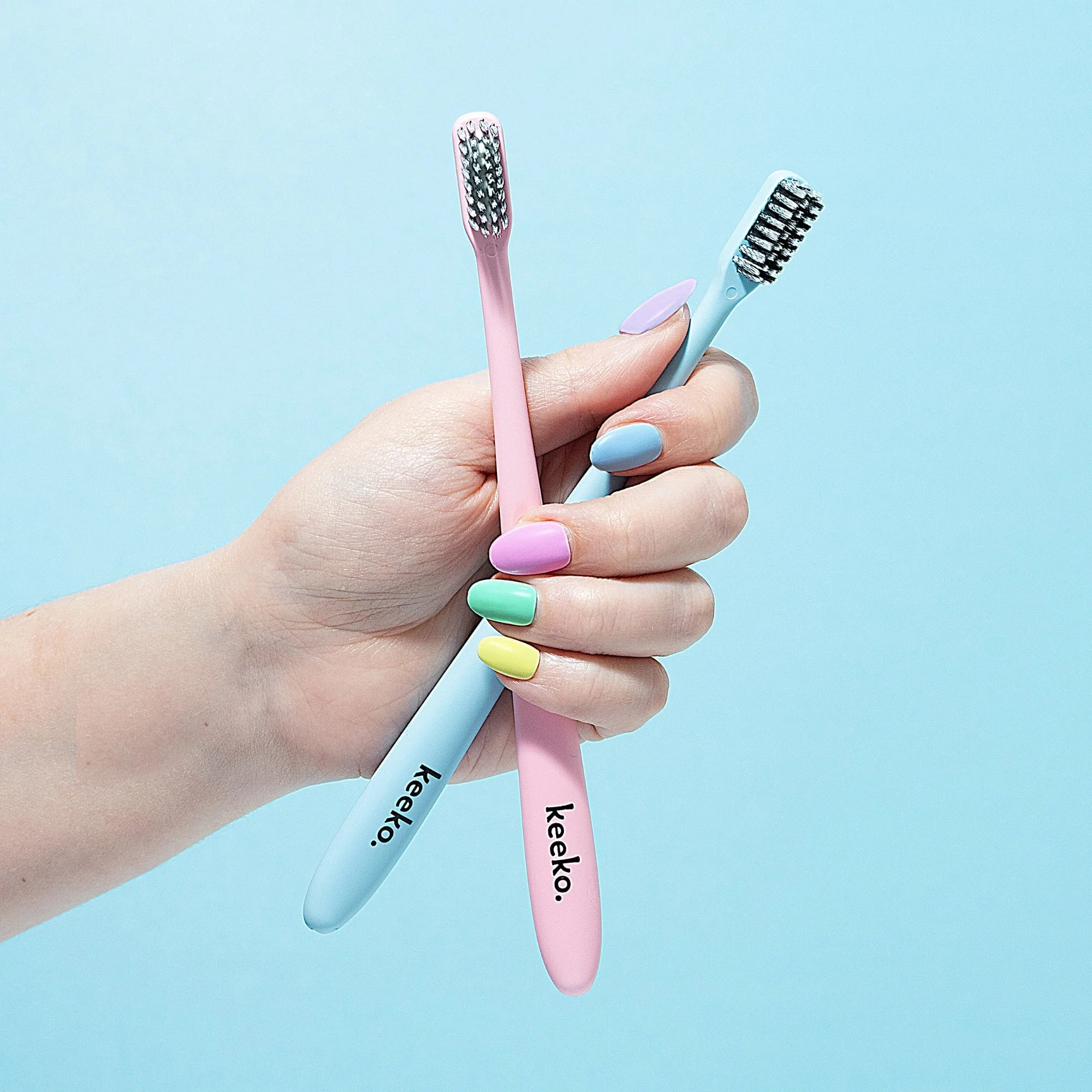 Keeko One Good Brush - Biodegradable Toothbrush Baby Pink & Sky Blue, Soft Bristles - Image 4