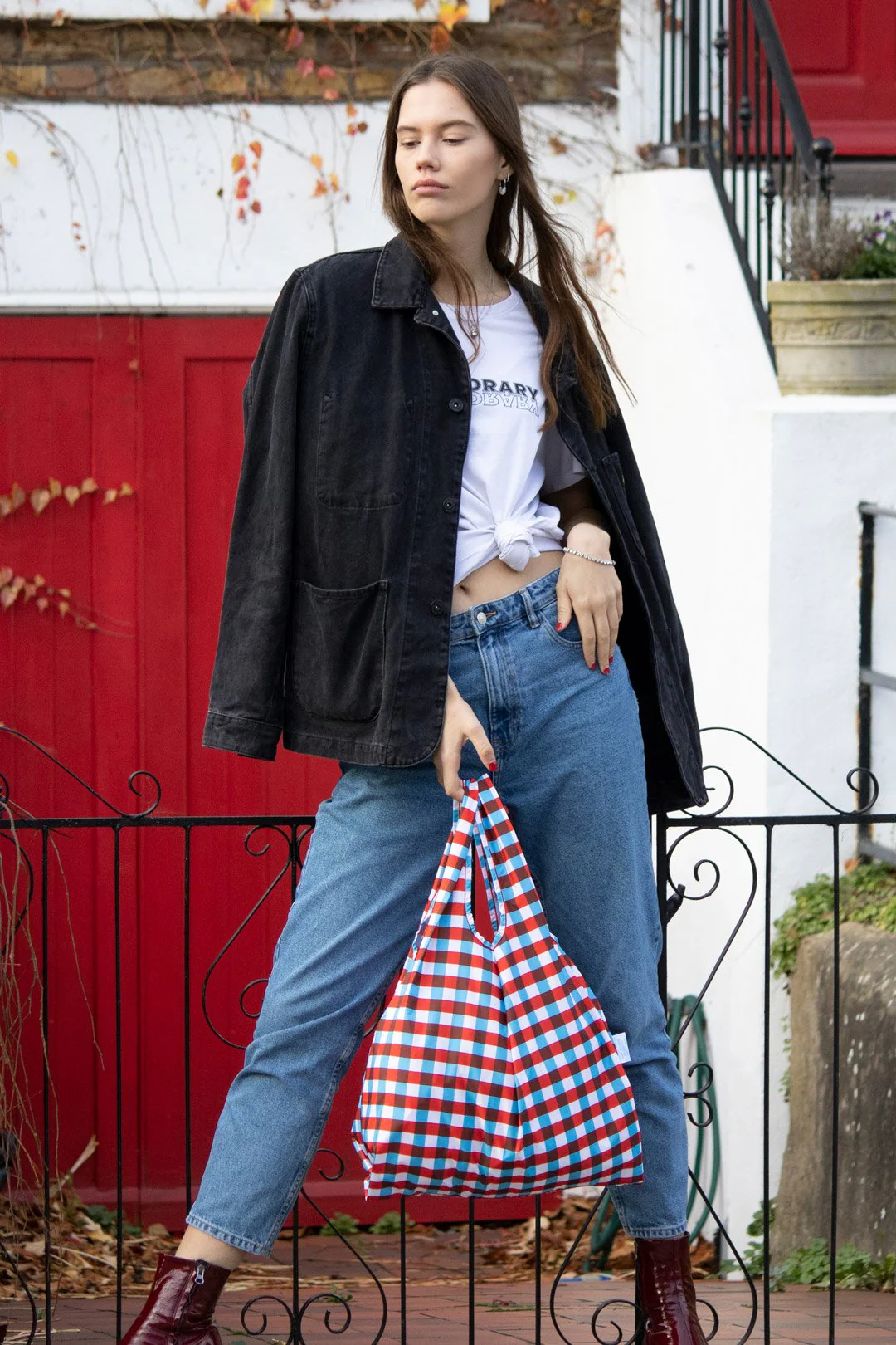 Kind Bag Medium Size, Tricolour Gingham Pattern - Image 6