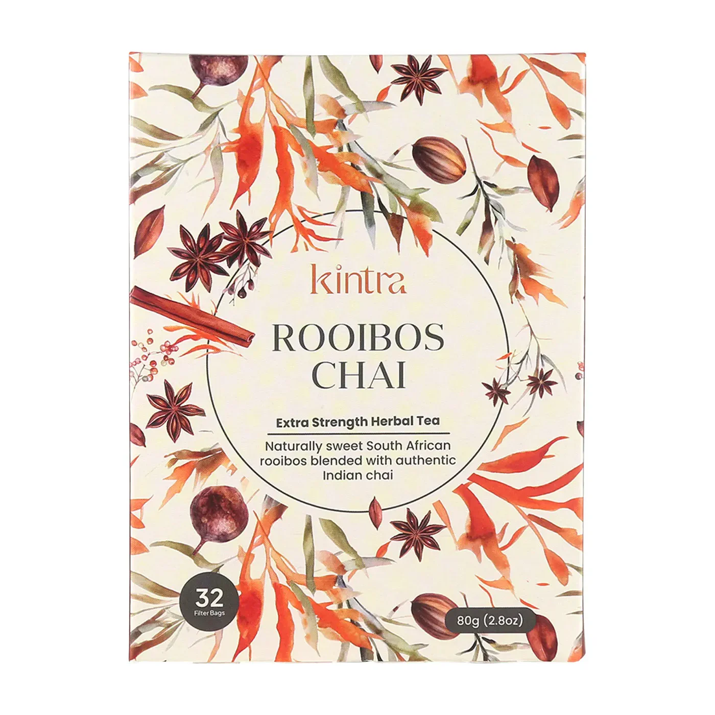 Kintra Rooibos Chai Blend 32 Tea Bags, Warming Spiced Brew